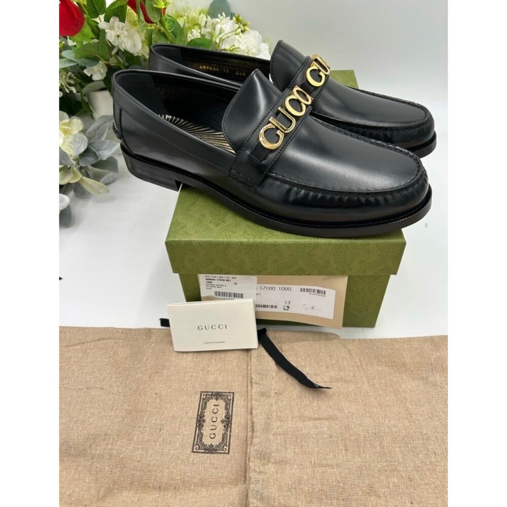 Men's Gucci, gold tone, embellished, leather loafers size 13 made in Italy - Picture 3 of 14